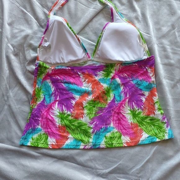 Delia*s Bright Multicolored Feather Print Tankini Top Sz L - Picture 4 of 12